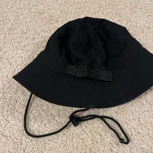 Adjustable Black Bucket Hat with neck strap